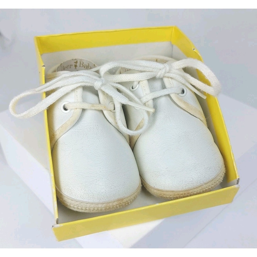 Vintage Baby Deer Infant Crib‎ Shoes Size 2 In Box White Leather Laceup